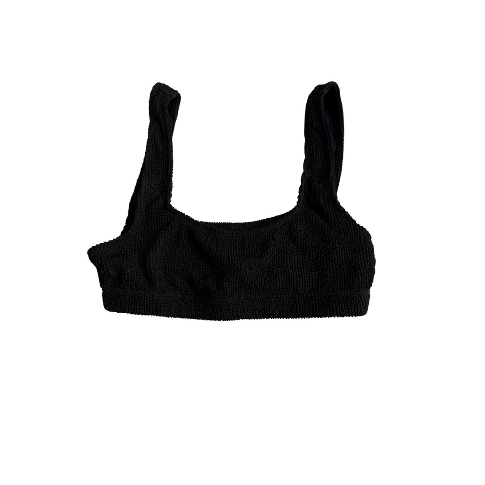 Good American Always Fits Scoop Bikini Top Black Crinkle GSW0144LV Size S/M NEW